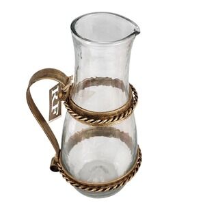 RF‎ Home Fashion Rustic Wrought Metal And Clear Glass Pitcher Vase Handcrafted